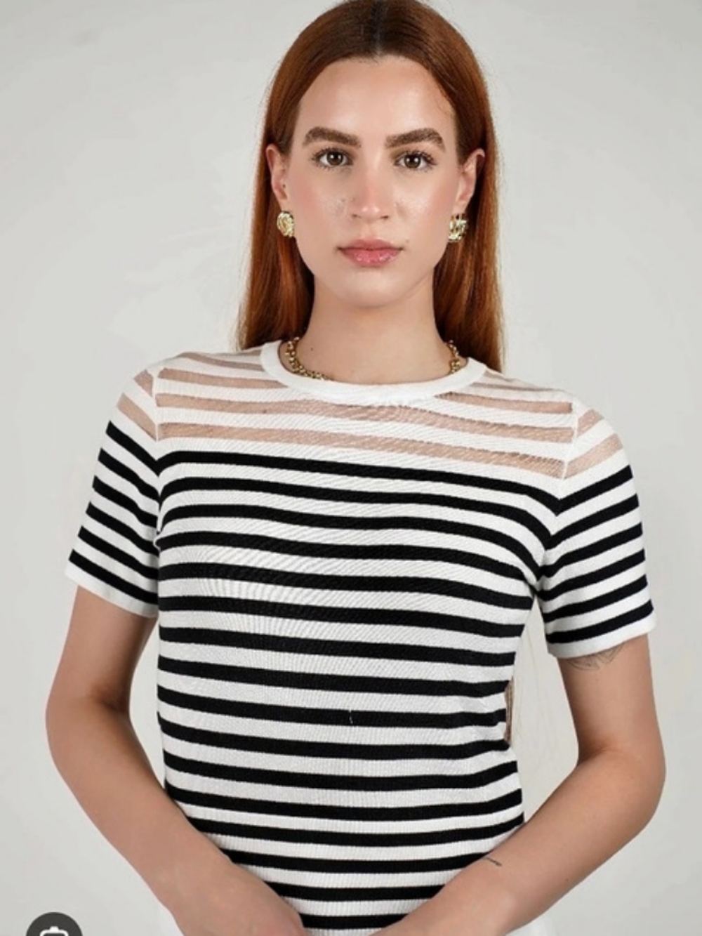 Milly & Honey Striped Short Sleeve Top in White & Black Size Large Like N